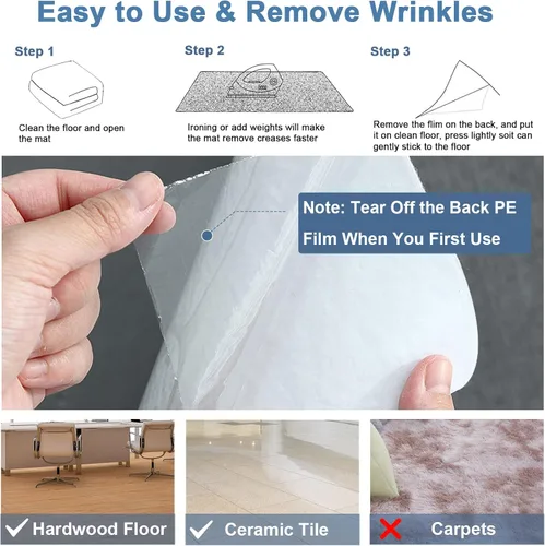 Miniatura 3 de Tapete para silla de oficina para madera dura y azulejos, 47 x 35 pulgadas, tapete con ruedas para juegos, tapete protector de suelo antideslizante