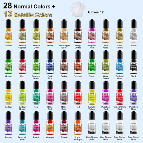 Miniatura 2 de Roizefar Juego de tinta de alcohol - 40 botellas de colores vívidos de alta concentración, pintura metálica a base de alcohol, tinte de resina, 40