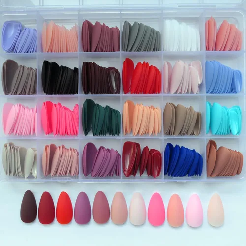 Miniatura 6 de LoveOurHome 576 uñas postizas de almendra, medianas, uñas postizas cortas de aguja acrílicas, uñas postizas de almendra, cobertura completa, uñas