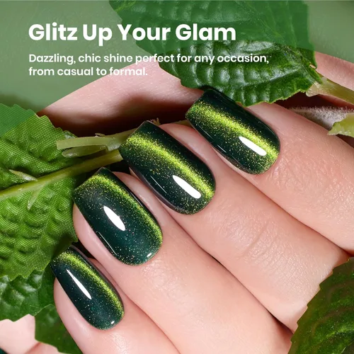 Miniatura 3 de Beetles Forest Flame - Esmalte de uñas de gel verde ojo de gato, 0.5 onzas líquidas, esmalte de gel verde ojo de gato con purpurina magnética H