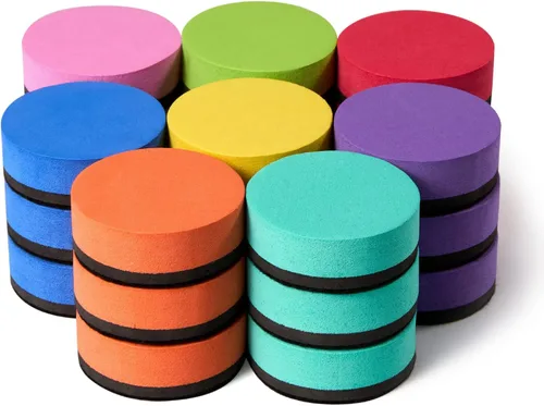 Favide Paquete de 24 borradores magnéticos de borrado en seco para pizarras blancas para aula, hogar y oficina (redondo, 8 colores)
