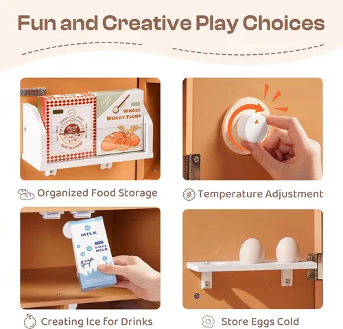 Miniatura 2 de ROBOTIME Refrigerador de madera para niños, refrigerador de cocina de juguete para niños pequeños, refrigerador de juguete con máquina de hielo