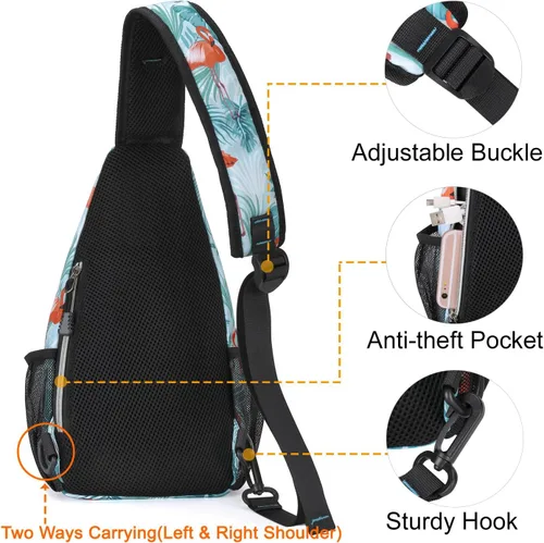 Miniatura 4 de MOSISO Mini Sling Mochila,Pequeño Senderismo Daypack Patrón Viaje Bolsa De Deportes Al Aire Libre, Flamenco