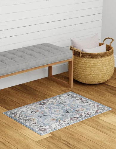 Miniatura 4 de Unique Loom Eco Traditional Collection - Alfombra animada (rectangular de 2 pies x 3 pies 0 pulgadas, azul puerto, beige)
