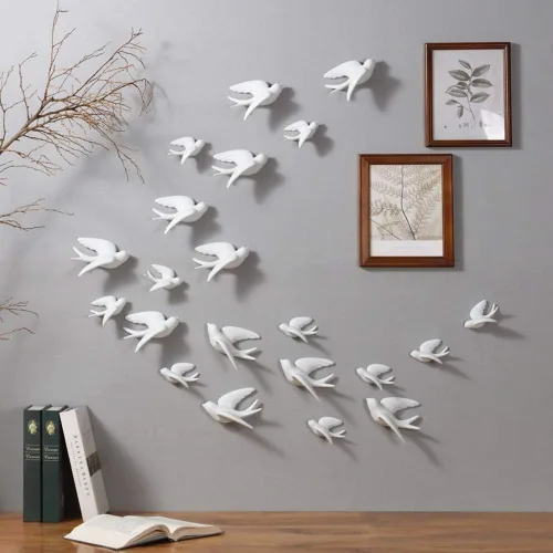 Miniatura 4 de Dorlotou Par de gorriones de cerámica, golondrinas, pájaros, paloma, blanco, decoración para colgar en la pared, para baño, sala de estar, jardín