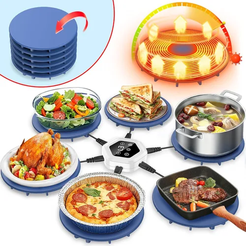 Tapete de calentamiento de alimentos mejorado, tapete de calentamiento de silicona 6 en 1 para calefacción rápida de alimentos, bandeja de