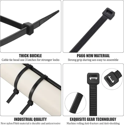 Miniatura 3 de 500 bridas grandes de nailon de 16 pulgadas con resistencia a la tracción de 60 libras, autobloqueante para uso en granjas en interiores y Negro