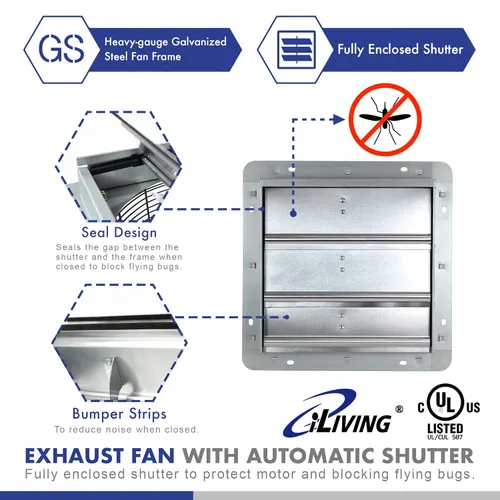Miniatura 6 de iLiving Ventilador de escape de obturador de 10 pulgadas con termostato inalámbrico inteligente controlado a distancia y humedad, ventilador