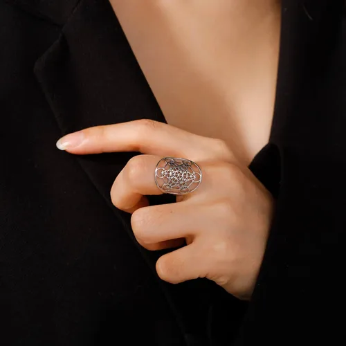 Miniatura 2 de Amaxer Metatron's - Anillo de acero inoxidable con diseño de arco y metatrón, para mujer, con banda abierta