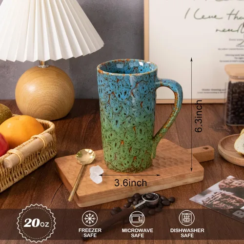 Miniatura 2 de Juego de 2 tazas de café de porcelana de 20 onzas, tazas de café grandes y altas con asas, tazas de café modernas de cerámica para té, cacao, leche