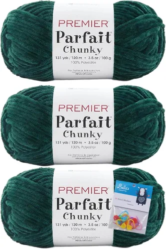 Miniatura 14 de Premier Yarns Parfait - Paquete de 3 unidades de felpilla gruesa de 3.5 onzas, peso supervoluminoso, paquete de 3 unidades con soportes para puntada