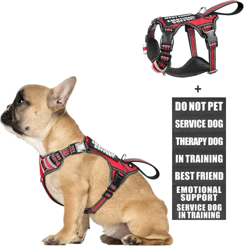 Miniatura 8 de Arnés para perro de servicio WINSEE sin tirones con 7 parches para perros, arnés reflectante para mascotas con asa acolchada y duradera