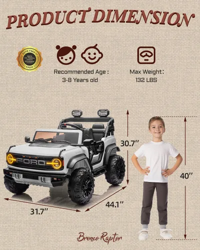 Miniatura 2 de First Ride On - Coche de juguete con licencia Ford Bronco Raptor de 24 V y 2 plazas para niños, coche eléctrico con batería, control remoto