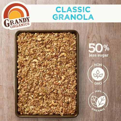 Miniatura 9 de Grandy Organics Granola clásica, cereal de granola orgánico certificado, bajo en azúcar, hecho con avena, semillas de calabaza, nueces y anacardos