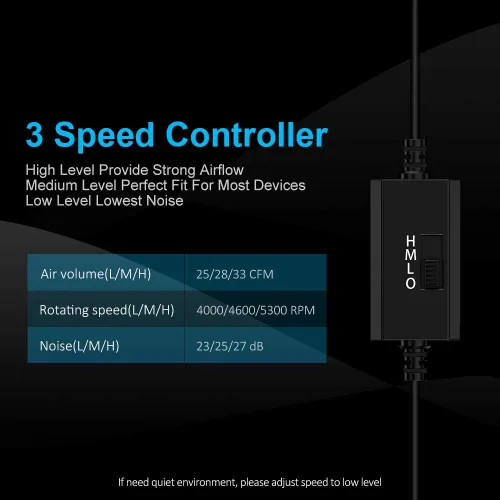 Miniatura 2 de ELUTENG Ventilador USB de 40 mm con control de 3 velocidades, ventilador USB de 5 V, 5300 RPM máx., ventilador de flujo alto VR, ventilador