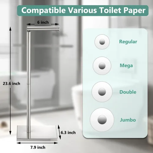 Miniatura 5 de Soporte de papel higiénico, soporte de papel higiénico independiente con 4 rollos para baño, base pesada, cromado