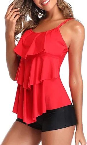 Miniatura 4 de JJHAEVDY Traje de baño de 2 piezas con tirantes ajustables para mujer, cintura alta, espalda descubierta, fluido, con almohadilla