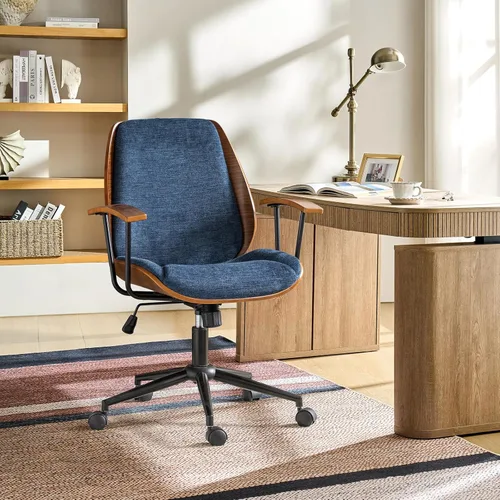 Miniatura 12 de La silla de oficina moderna que necesitas con tapicería de poliéster y madera curvada ergonómica. Silla giratoria de escritorio con altura ajustable