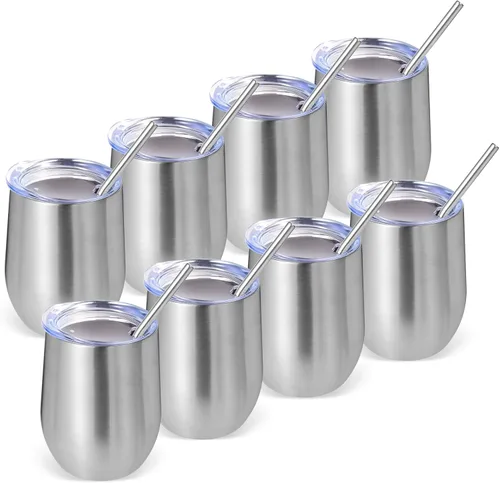 Miniatura 56 de Volhoply - Juego de 12 vasos de vino de 12 onzas con tapa, hechos de acero inoxidable con aislamiento al vacío de doble pared, vasos de vino sin Rosa