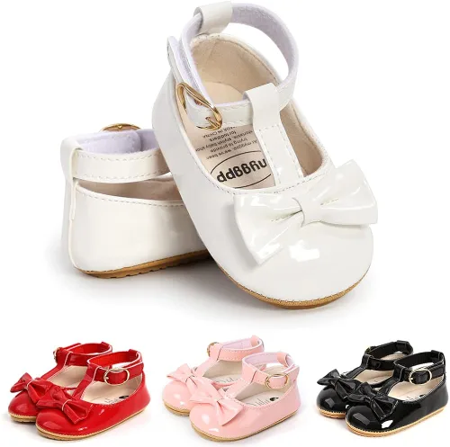Miniatura 5 de Timatego Mary Jane - Zapatos planos de encaje con lazo antideslizante y suela suave para recién nacidos, para boda, fiesta, princesa