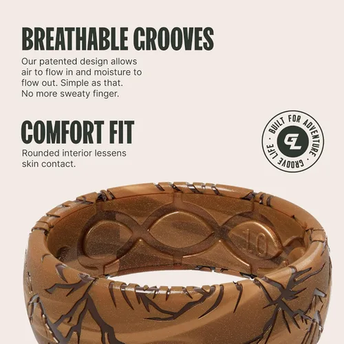 Miniatura 3 de Groove Life 3D Etched Silicone Ring Breathable Rubber Wedding Rings for Men, Lifetime Coverage, Unique Design, Comfort Fit Ring