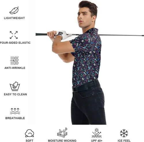 Miniatura 46 de DEOLAX Camisa de golf para hombre, con estampado de moda, atlética, de manga corta, clásica, casual, ajuste seco, suave, para hombres