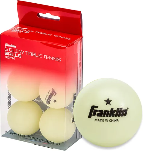 Franklin Sports Pelotas de ping pong que brillan en la oscuridad, tamaño oficial + peso de 1.575 pulgadas, pelotas de ping pong de una estrella que