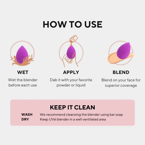 Miniatura 6 de UVé Beauty Sponge - Licuadora de maquillaje, paquete de 3, esponjas de maquillaje violeta para mezclar bases, polvos y cremas, el aplicador Paquete
