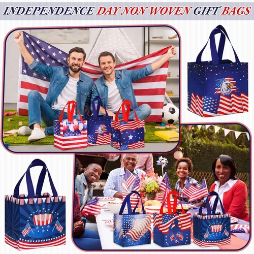 Miniatura 4 de Ctosree 12 Pcs 4th of July Gift Bags Bulk Patriotic Memorial Independence Day Celebration-red White Blue Non Woven Tote with Handle
