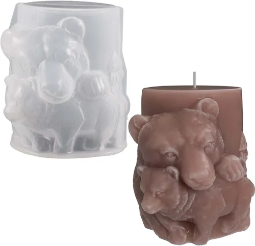 Miniatura 2 de Molde de fundición de resina, moldes de silicona para decoración del hogar, molde de animales 3D, molde para hacer velas (oso de columna animal)