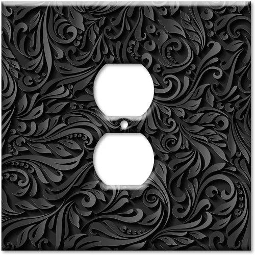 Miniatura 5 de Art Plates - Placa de interruptor basculante de doble banda (Rocker - GFCI) - Placa de pared - Estampado floral negro - Hecho en Estados Unidos