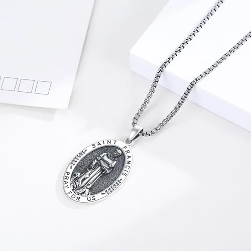 Miniatura 596 de Collar con colgante de plata de ley 925 con medalla de San Patrón, joyería religiosa para hombres y mujeres, con cadena de acero inoxidable 316L
