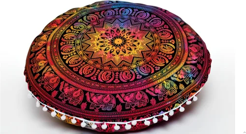Miniatura 25 de CRAFT KALA Funda de Cojín de Suelo Redonda de 22" Mandala Boho para Sala de Meditación Asientos Pufs Funda para Sala de Estar Sala de Yoga Hogar