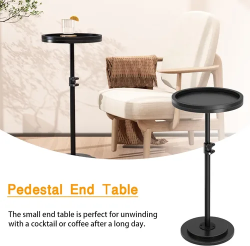 Miniatura 7 de Mesa auxiliar pequeña, mesa de bebidas, mesa auxiliar redonda ajustable en altura, mesa auxiliar de pedestal para espacios pequeños en sala