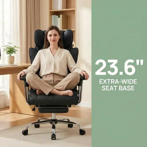 Miniatura 6 de Silla de oficina grande y alta de 400 libras, silla de escritorio ejecutiva resistente con reposapiés, silla ergonómica de piel sintética