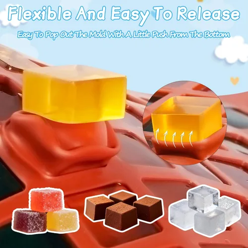 Miniatura 2 de 3 moldes cuadrados de silicona para caramelos, 126 cavidades, mini moldes cuadrados de silicona para caramelos, gomitas, chocolate, cubitos de hielo