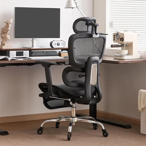 Miniatura 2 de Silla de oficina con reposapiés, silla ergonómica con almohada para el cuello y ruedas de goma, silla de computadora con respaldo ajustable y Negro