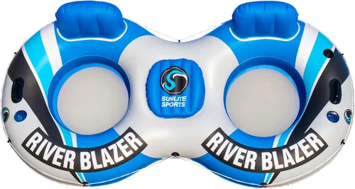Sunlite Sports Balsa de río inflable para 2 personas, flotador de agua para descansar sobre el lago y el río, tubo de agua al aire libre, diversión