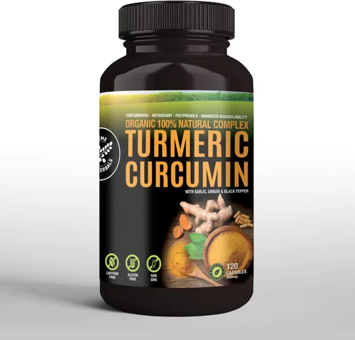 Miniatura 3 de SUPREME HERBALS, Cápsulas de curcumina de cúrcuma 100% cruda y orgánica. Certificado orgánico, sin gluten, sin OMG y sin cafeína. Mejorado con ajo