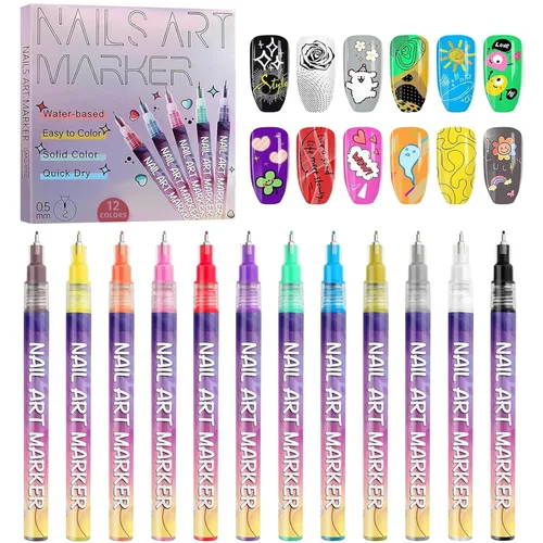 Miniatura 17 de 1 unidad de lápices blancos para arte de uñas, Kalolary 0.5mm marcadores de arte de uñas, punto de grafiti, lápiz de puntos, pincel de dibujo