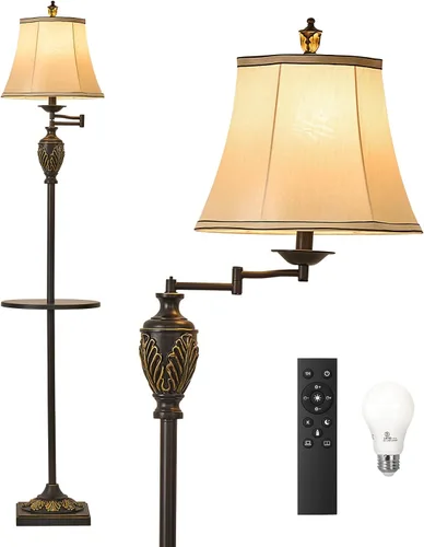 Miniatura 14 de Lámpara de pie LED tradicional con brazo oscilante ajustable de 350°, lámpara de poste vintage con brazo oscilante para sala de estar, dormitorio