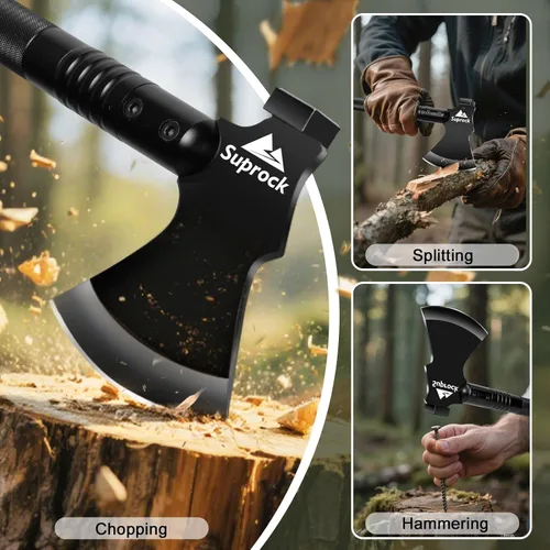 Miniatura 2 de Pala de supervivencia de acero de alto carbono, pala táctica plegable con hacha, herramienta de excavación para camping y senderismo, bolsa de Negro