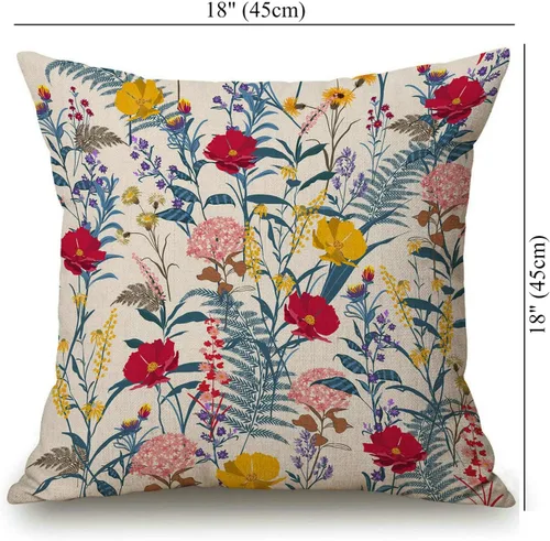 Miniatura 36 de Solekla Funda de almohada cuadrada de lino y algodón con flores blancas y negras, funda de cojín decorativa para sofá de 18 x 18 pulgadas Sl157