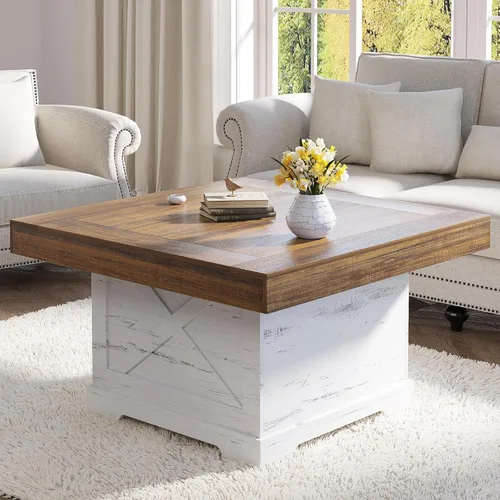 Miniatura 12 de Lareth - Mesa de café con almacenamiento, mesa de centro rústica de madera de 47.2 pulgadas con 4 cajones para sala de estar, mesa de té
