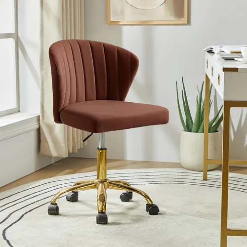 Miniatura 12 de TINA'S HOME Sillas de escritorio de oficina con ruedas y base dorada, moderna silla de oficina sin brazos de terciopelo, silla giratoria ajustable