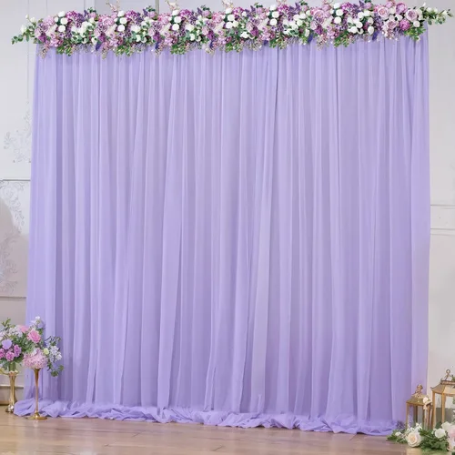 Miniatura 25 de Cortina de telón de fondo de tul azul bebé de 10 x 10 pies para fiestas, cortinas de fondo transparentes para bodas, baby shower, baby shower