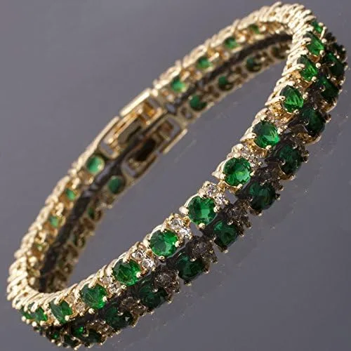 Miniatura 4 de RIZILIA Eternity - Pulsera de tenis y circonita cúbica de corte redondo chapada en oro amarillo, 7 pulgadas, multi
