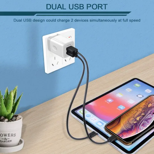 Miniatura 5 de Cargador de pared USB, adaptador de cargador plegable, AILKIN 2 unidades de 2.4 amperios de doble puerto de cargador rápido, cubo de enchufe de CA