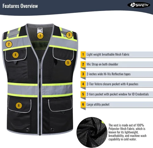 Miniatura 3 de JKSafety Hi-Vis Chaleco de seguridad unisex para topógrafos de alta visibilidad, resistente, con bolsillos internos, cumple con las normas ANSI/ISEA