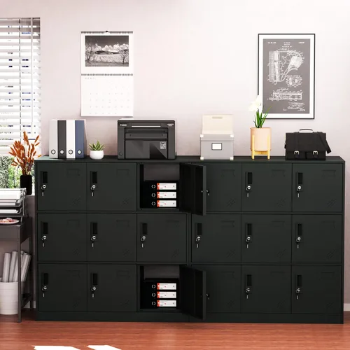 Miniatura 6 de Taquillas metálicas de 9 puertas para empleados, armario de almacenamiento de acero con cerradura y ranura para tarjetas, almacenamiento de metal